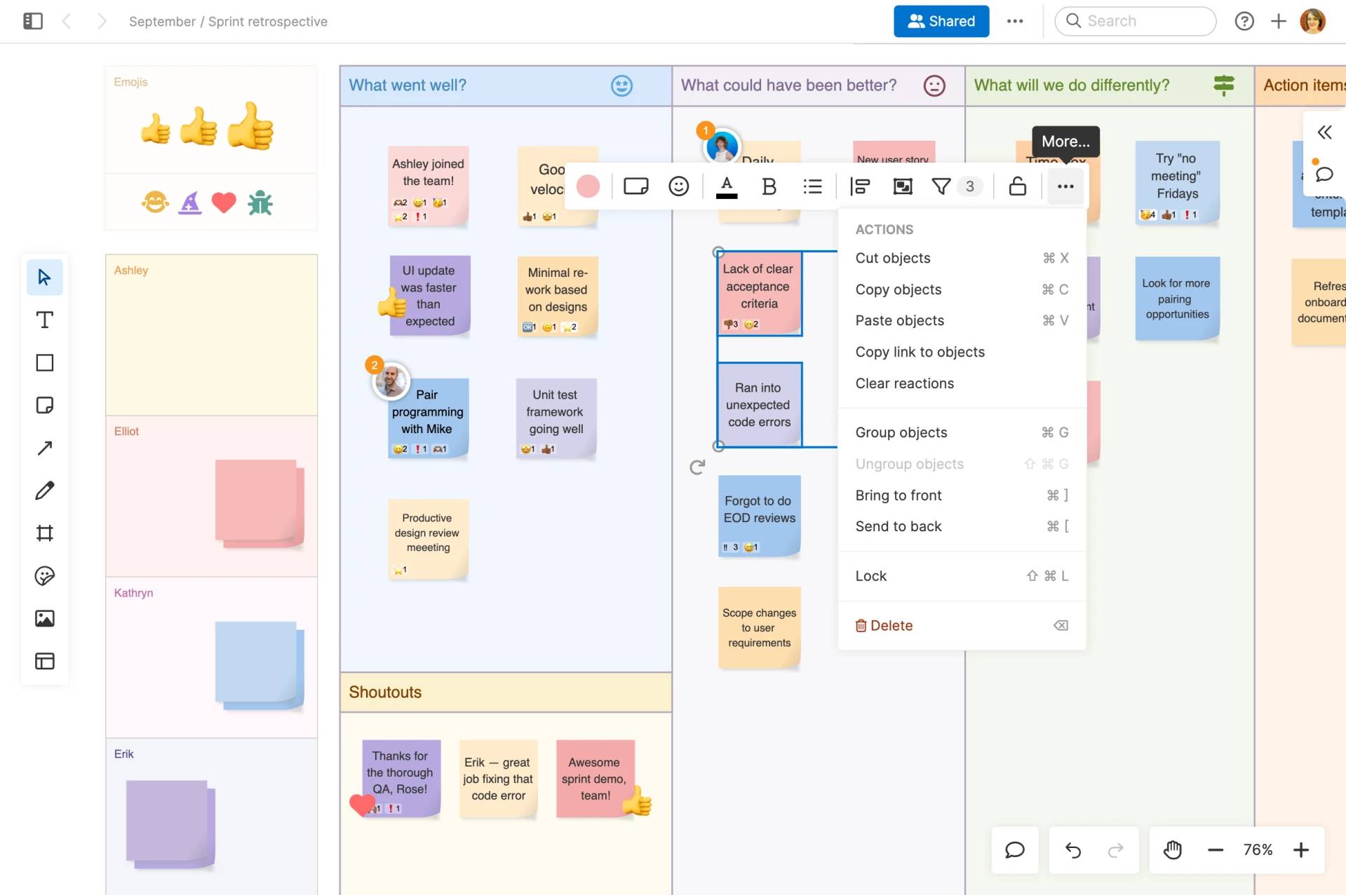 A cursor selecting multiple elements on a whiteboard to bulk edit them
