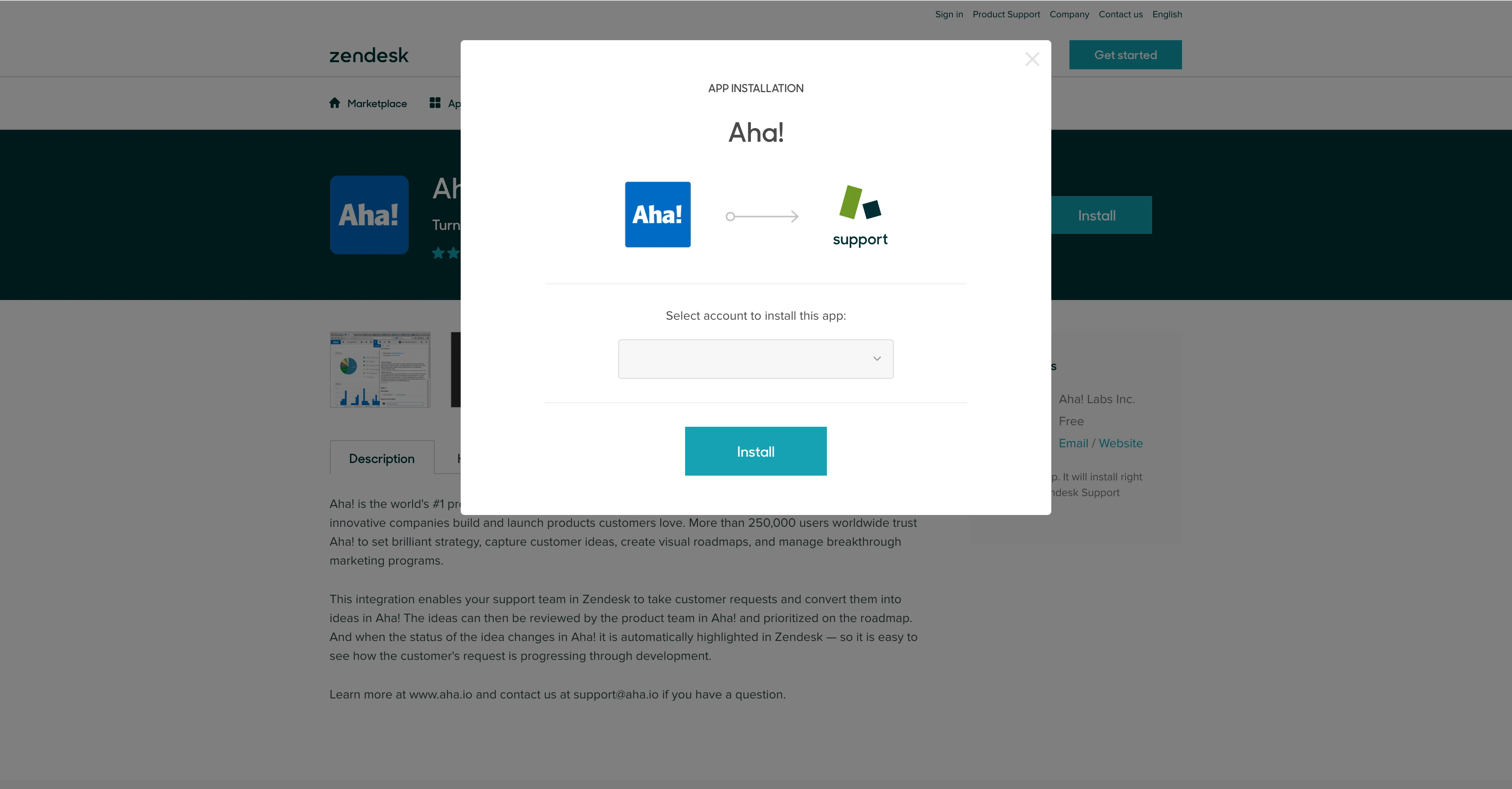 Install the Aha! app in Zendesk. 