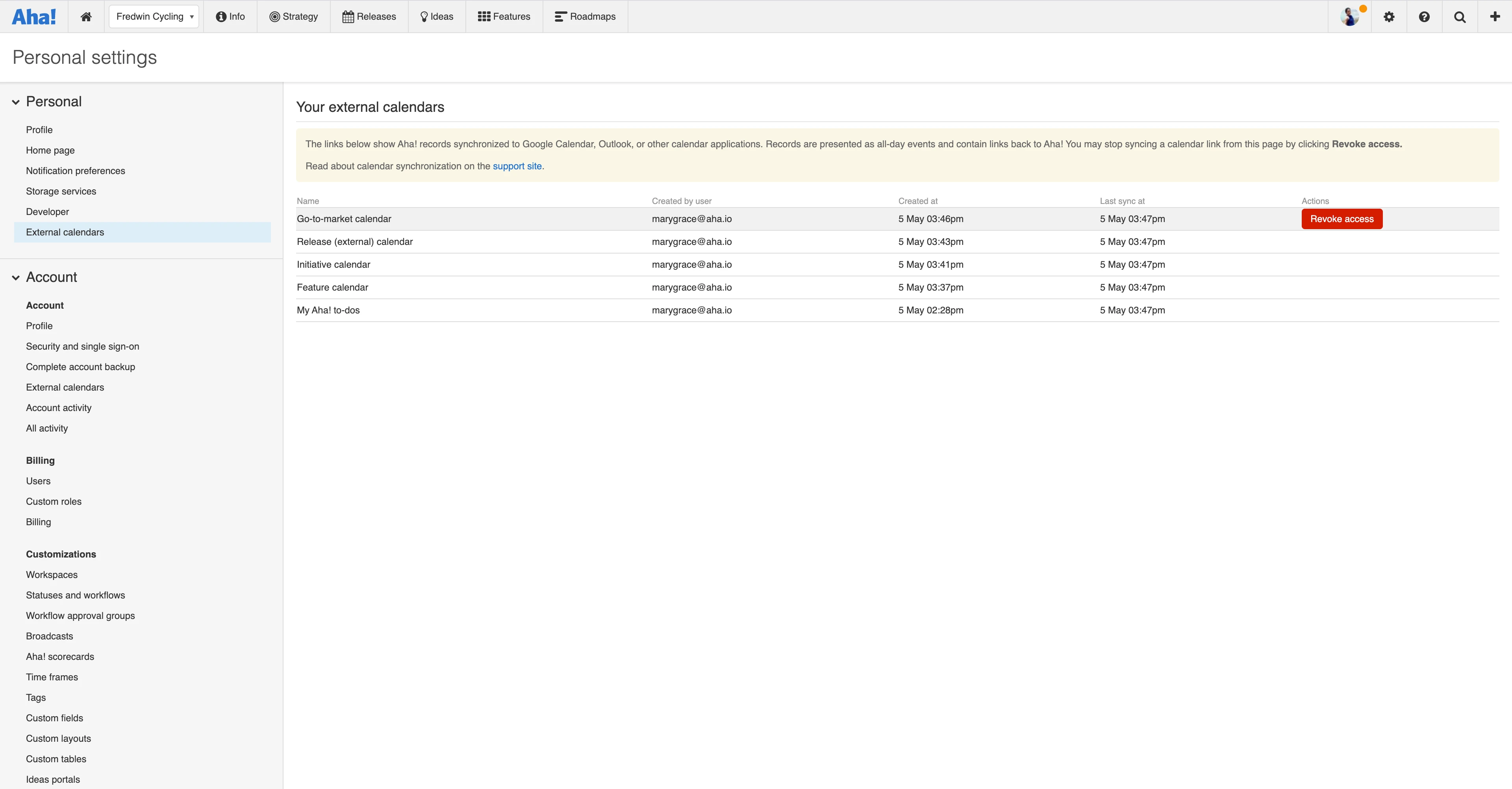 Manage, review, and revoke your own calendar URLs in personal settings.   