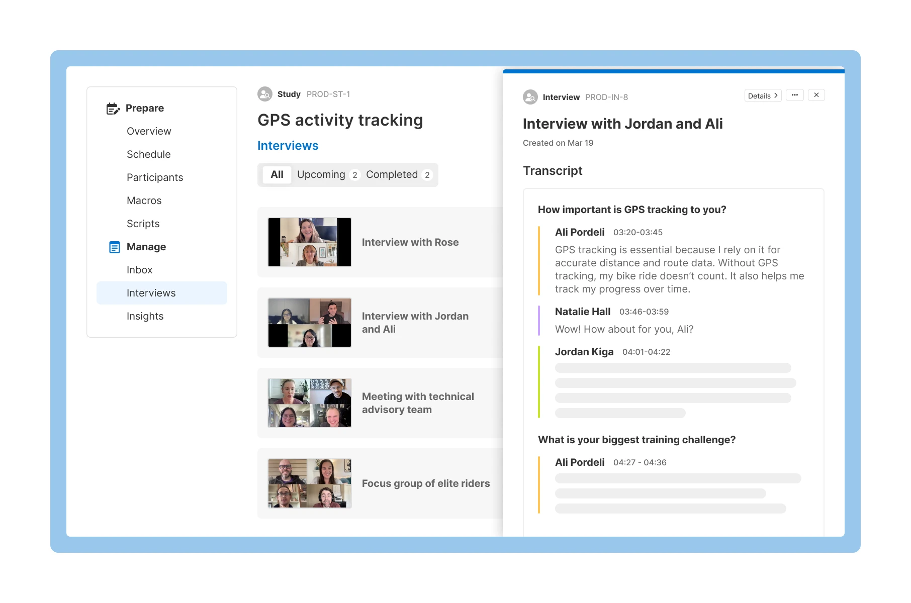 Review multiple interview transcripts in a research study.