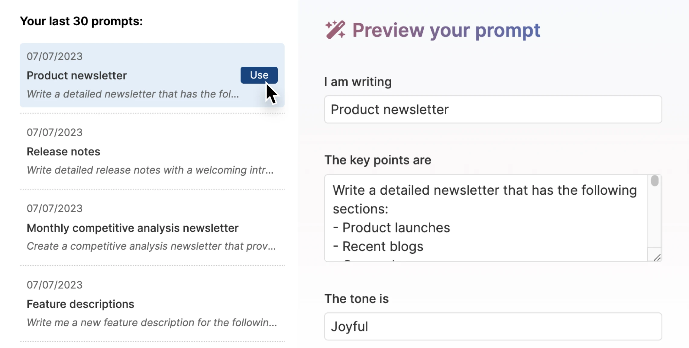 Use previous AI prompts 