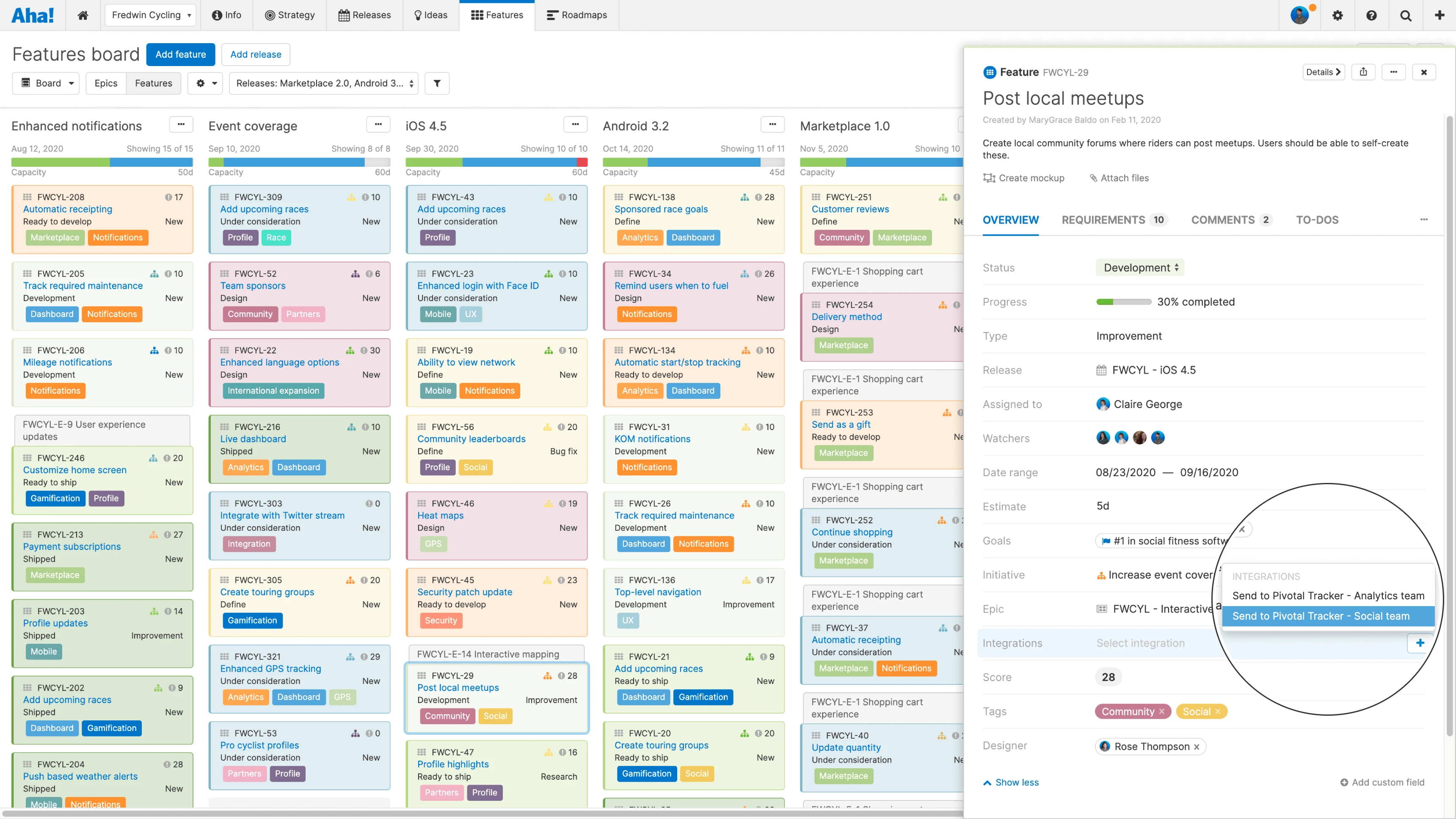Send features from Aha! to Pivotal Tracker individually or in bulk.