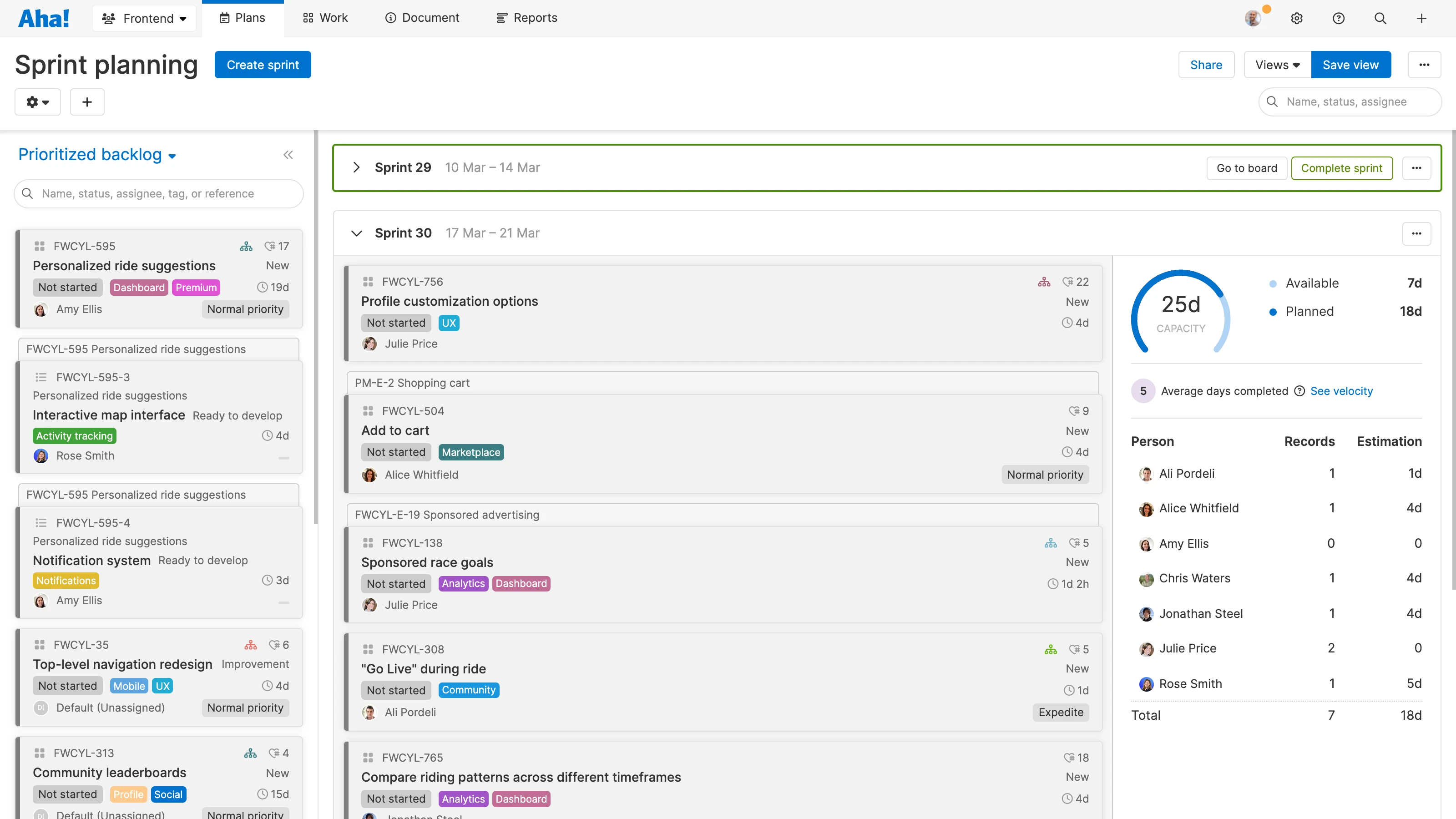 Create a sprint plan