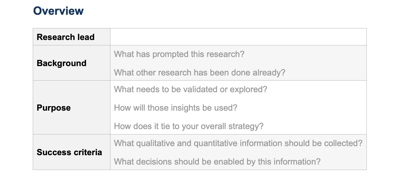 Customer research planning template