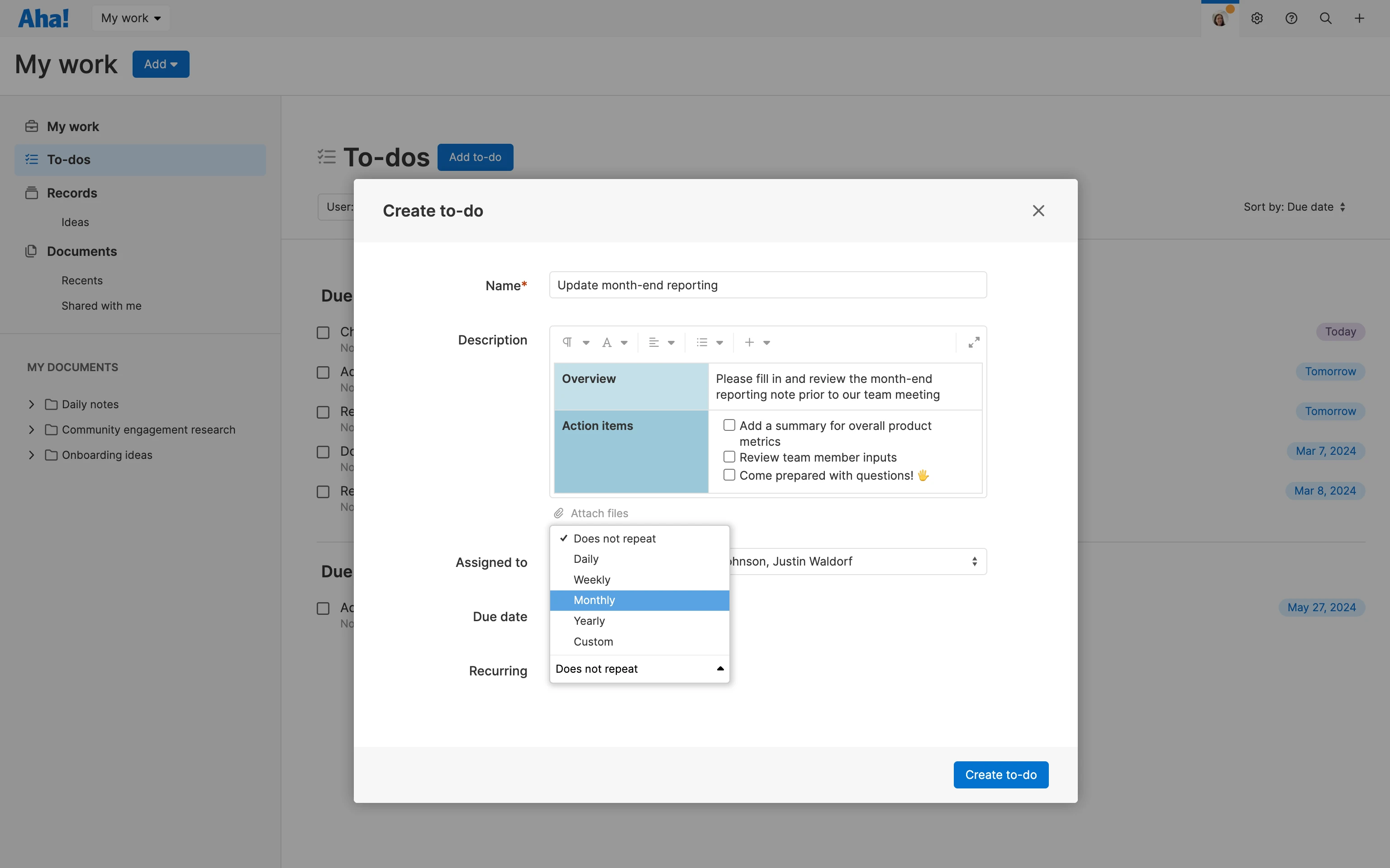 Knowledge - To-dos - Streamline repeat tasks