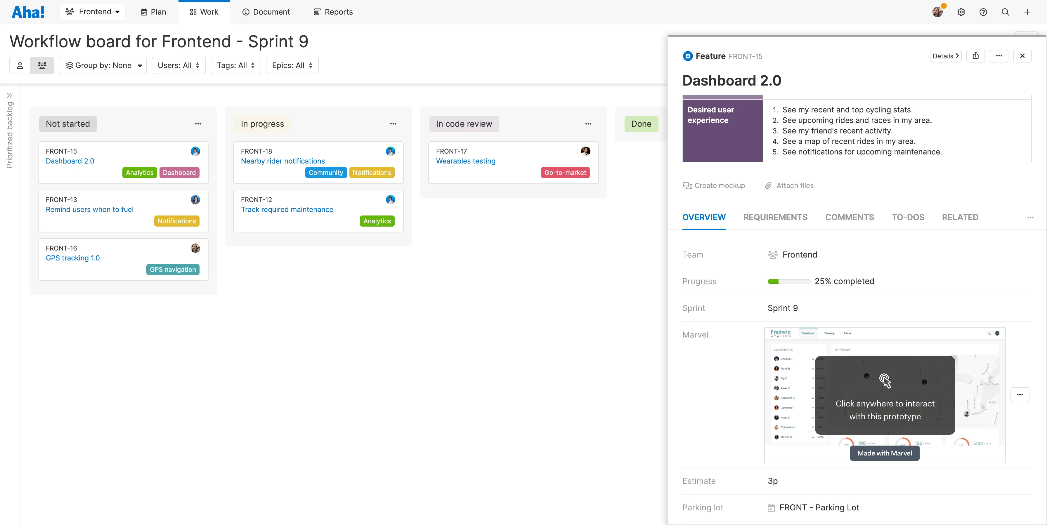 View, access, and embed Marvel designs in Aha! Develop records and notes.
