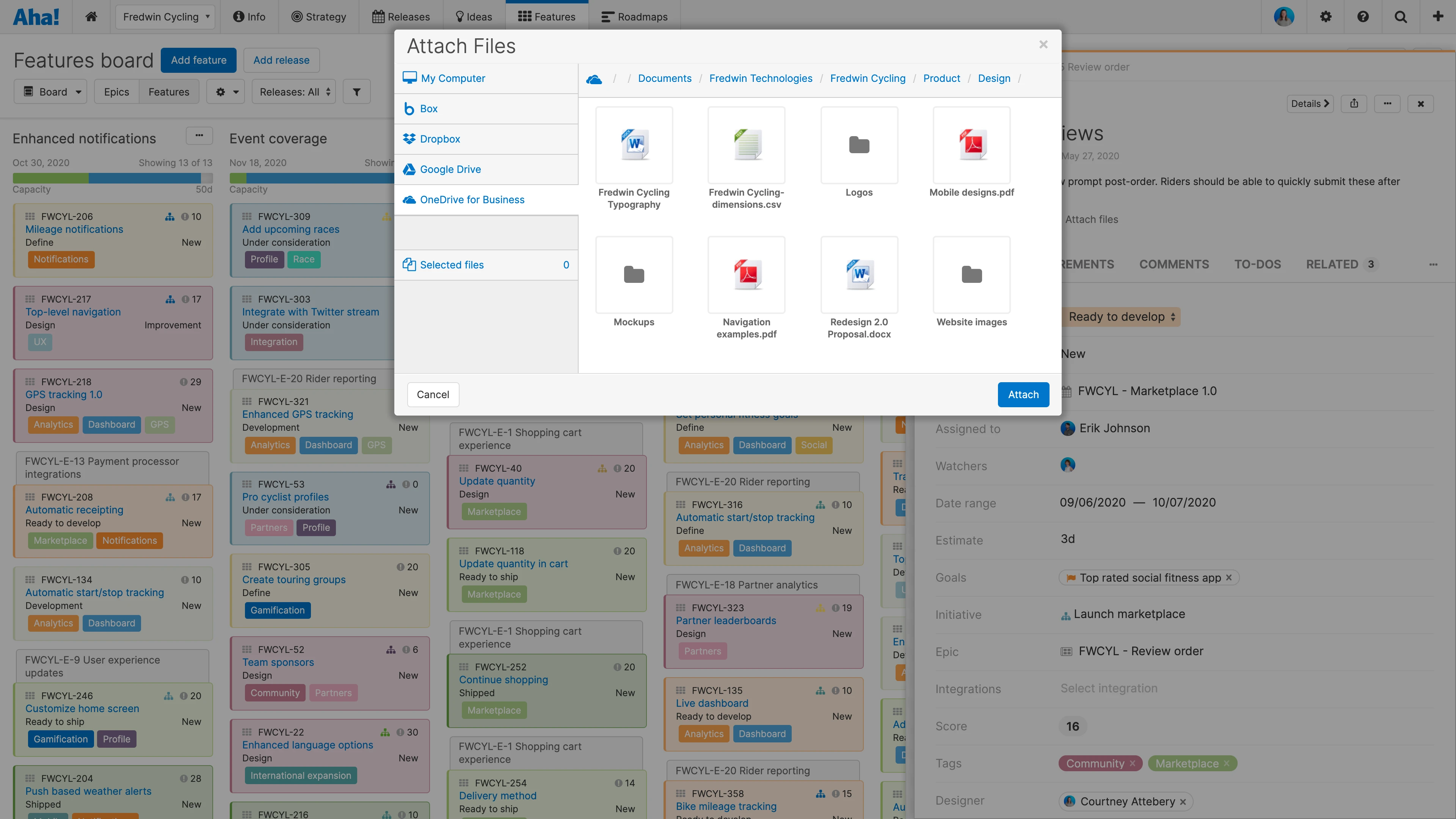 OneDrive will automatically appear in the Attach files modal unless disabled by your account administrator. 