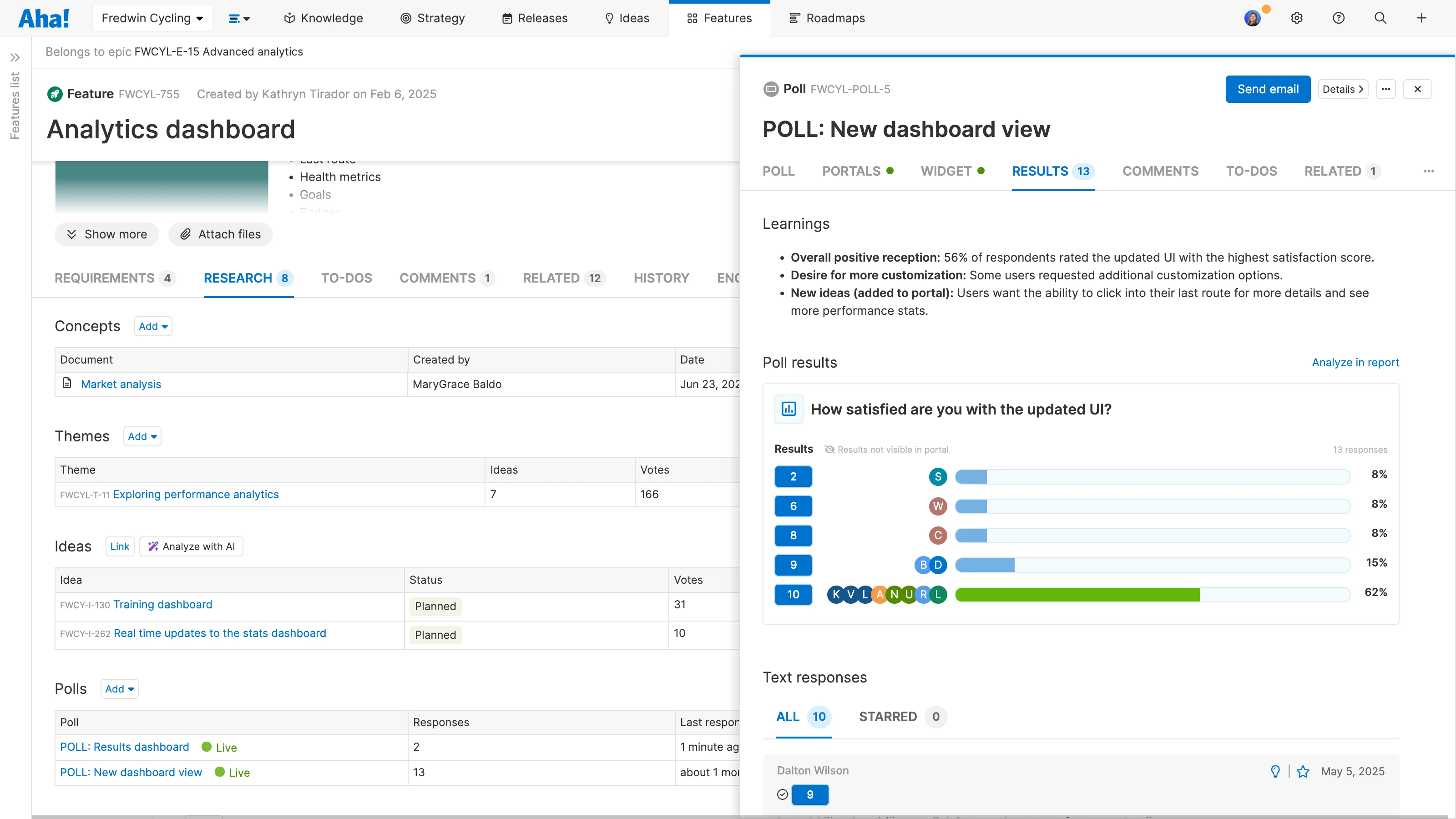 Feedback poll results show in a feature's Research tab