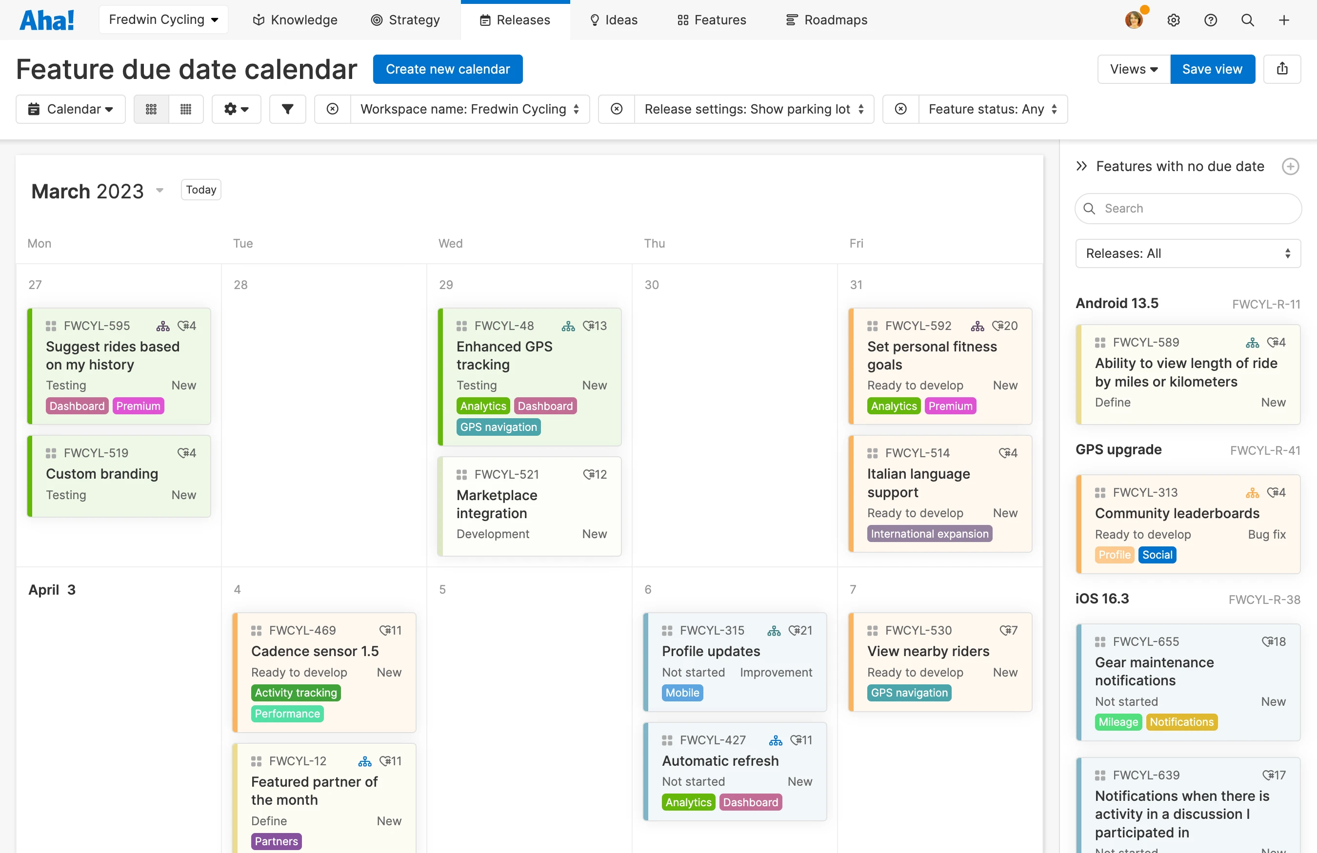 Feature due date calendar