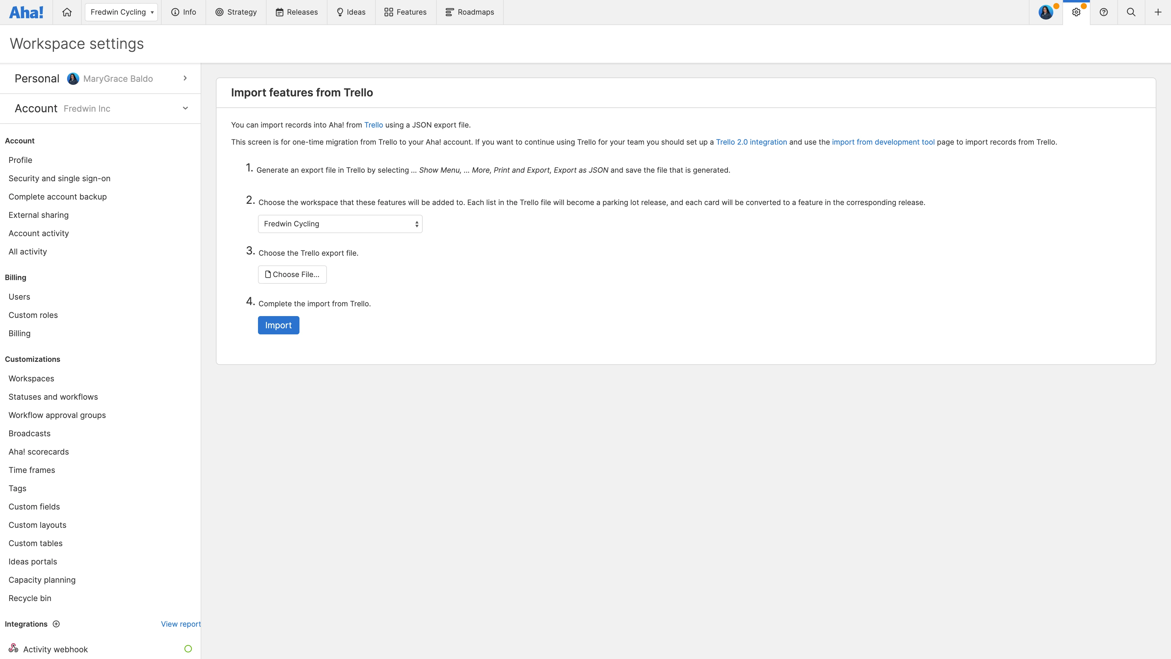 Import existing records from Trello to quickly build your roadmap. 