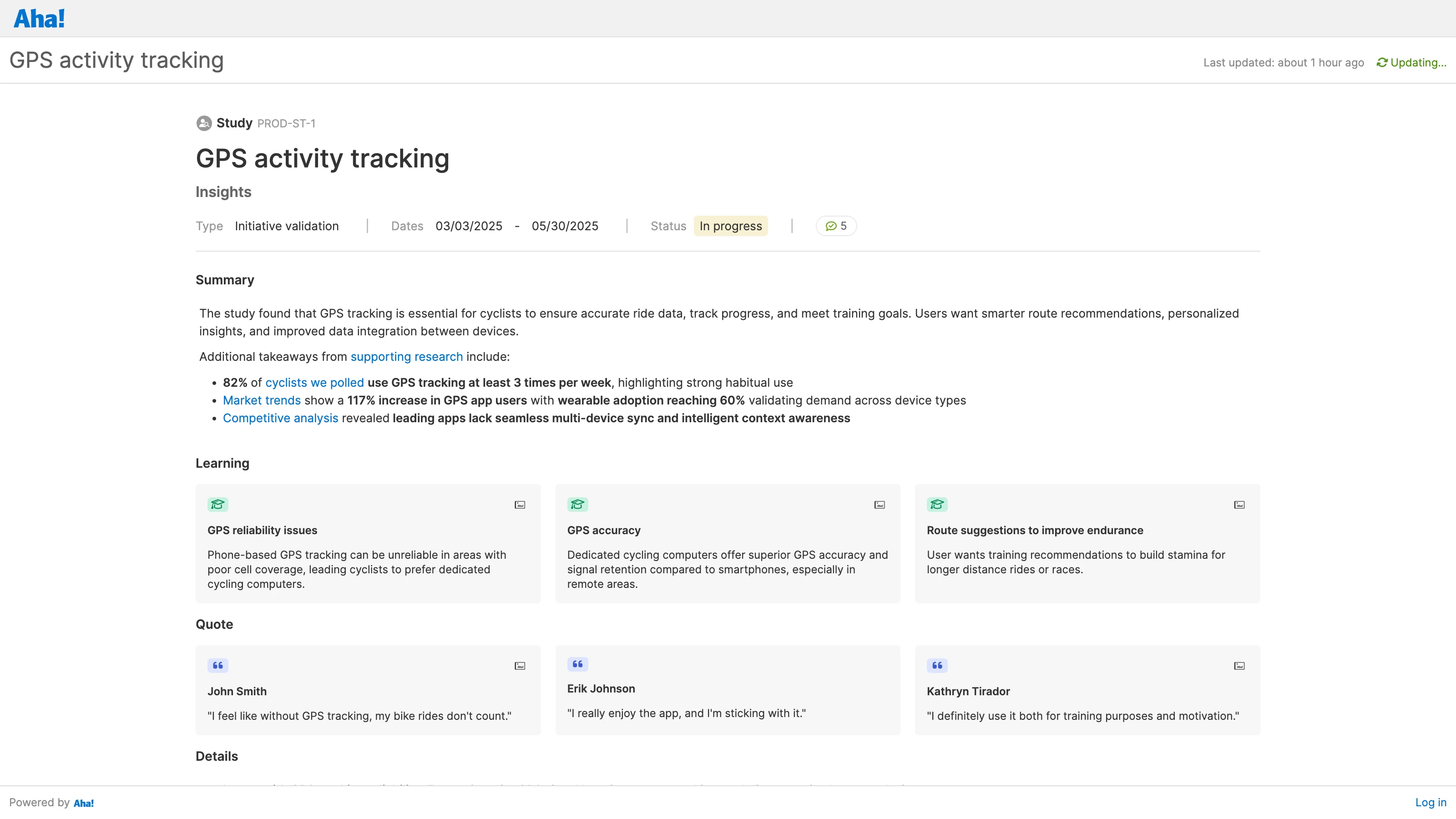 Publish insights reports on a secure webpage in Aha! Discovery